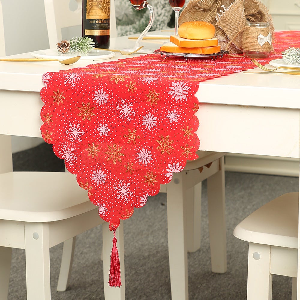 Bieżnik bożonarodzeniowy 180 x 35 cm, dekoracja bożonarodzeniowa z juty, bieżnik na stół, czerwony ornament z płatkami śniegu