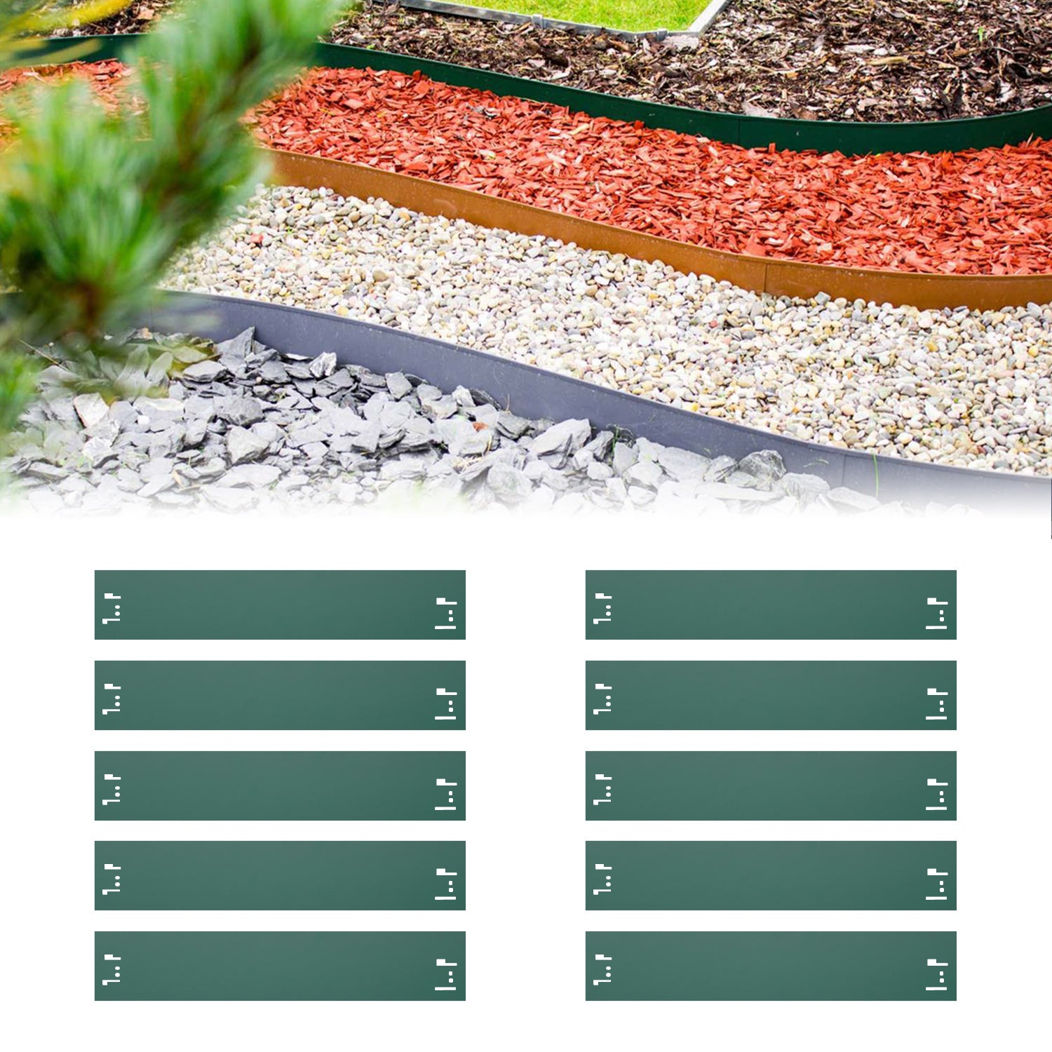 Jeu de 10 Bordure de Jardin en métal 18,5cm x 120cm, vert | Bordure Jardin | Bordures de Jardin - 4