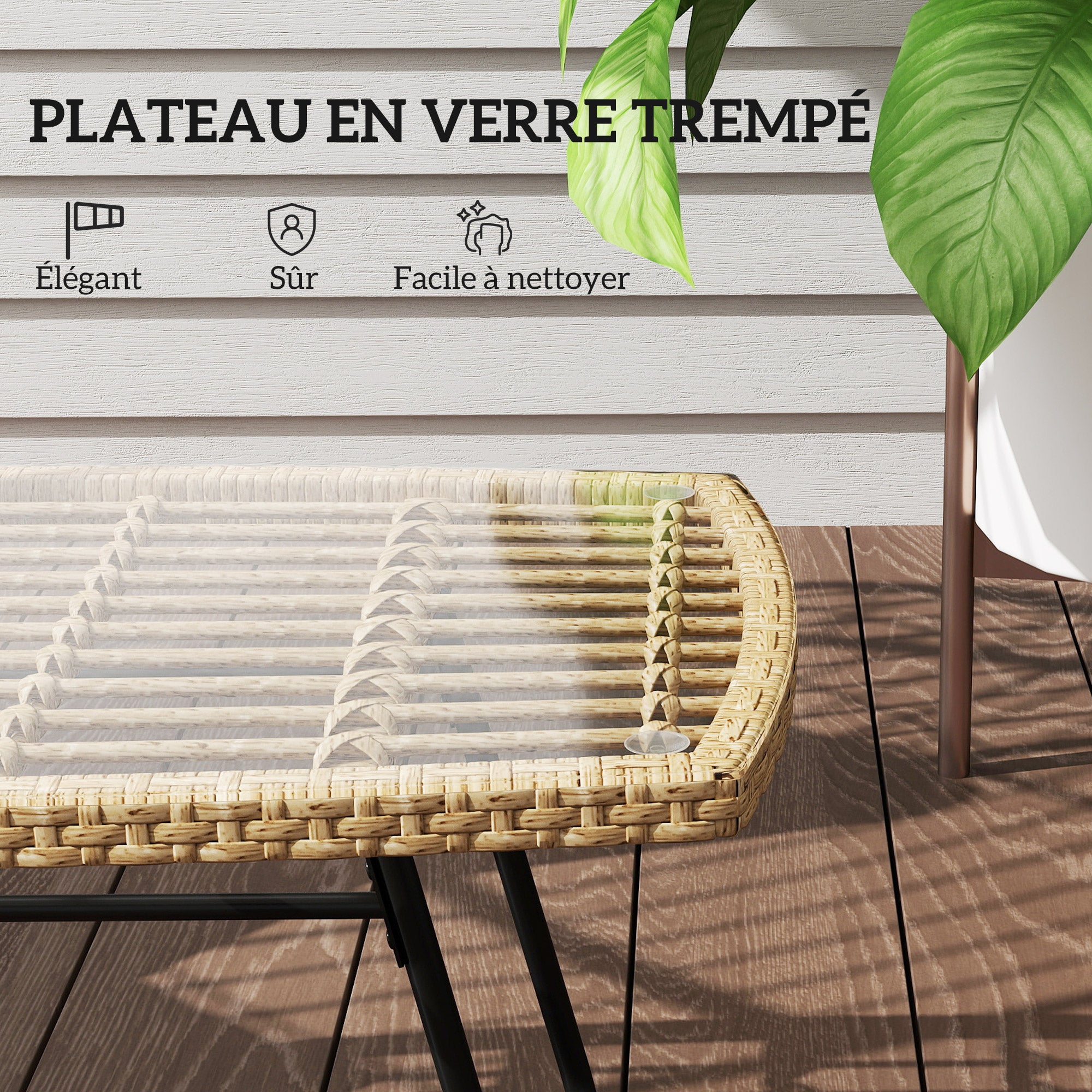 Table d'appoint de jardin résine tressée Outsunny - 6