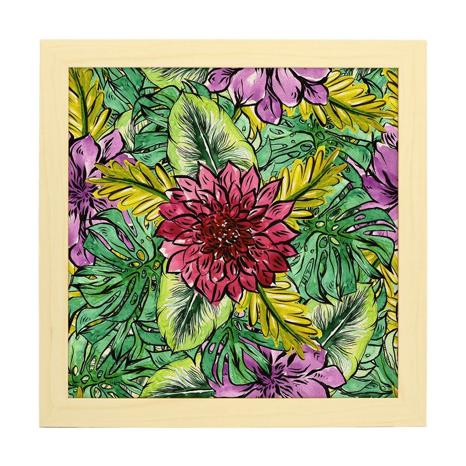 Affiche De Fleur Et De Nature. Lame Carrée Estampillée En Fleur, Illustrée De Dessins De Couleur. Châssis Blanc - 2