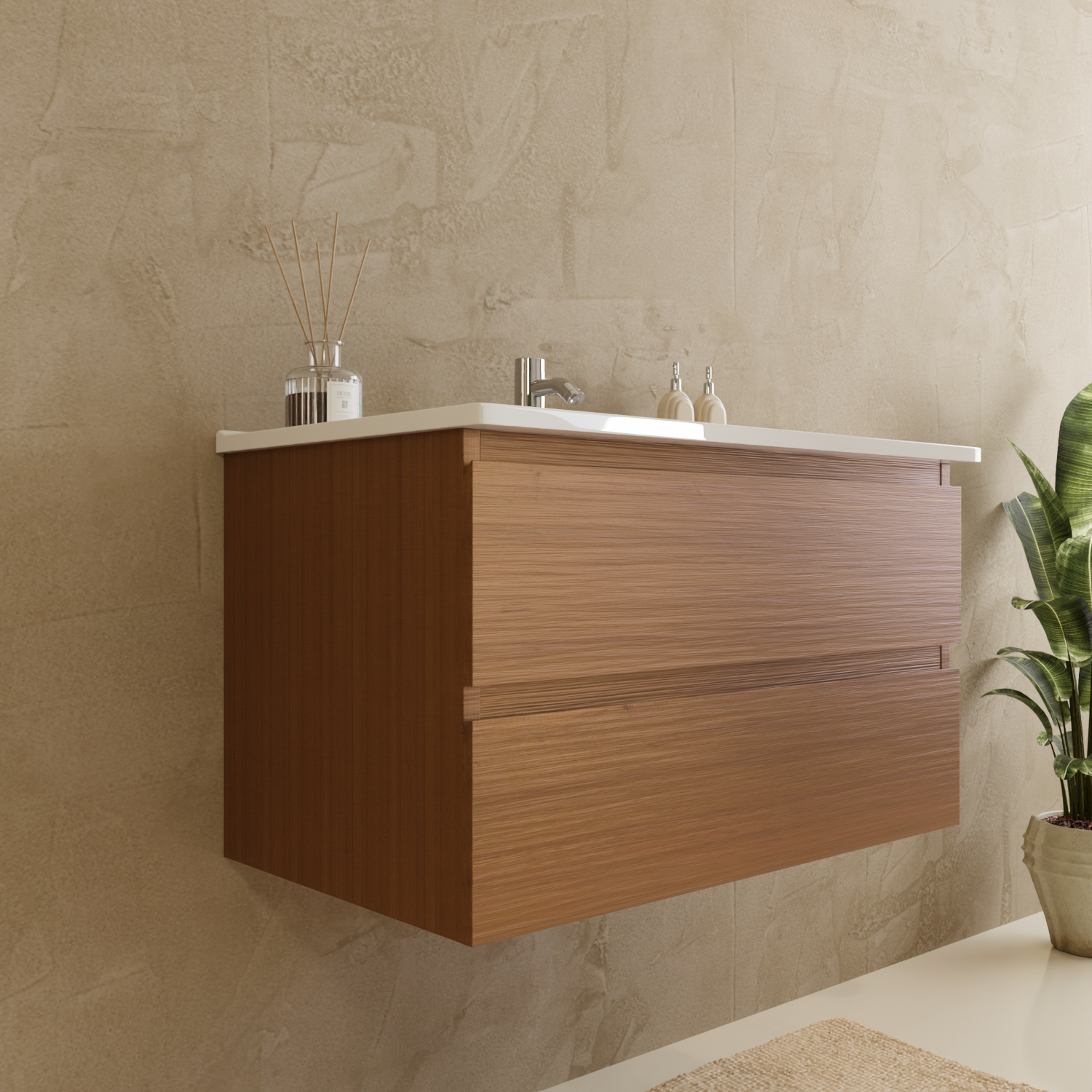 LOMAZOO Meuble De Salle De Bain Marenza Chêne Chaud 80cm - Lavabo Blanc - 8