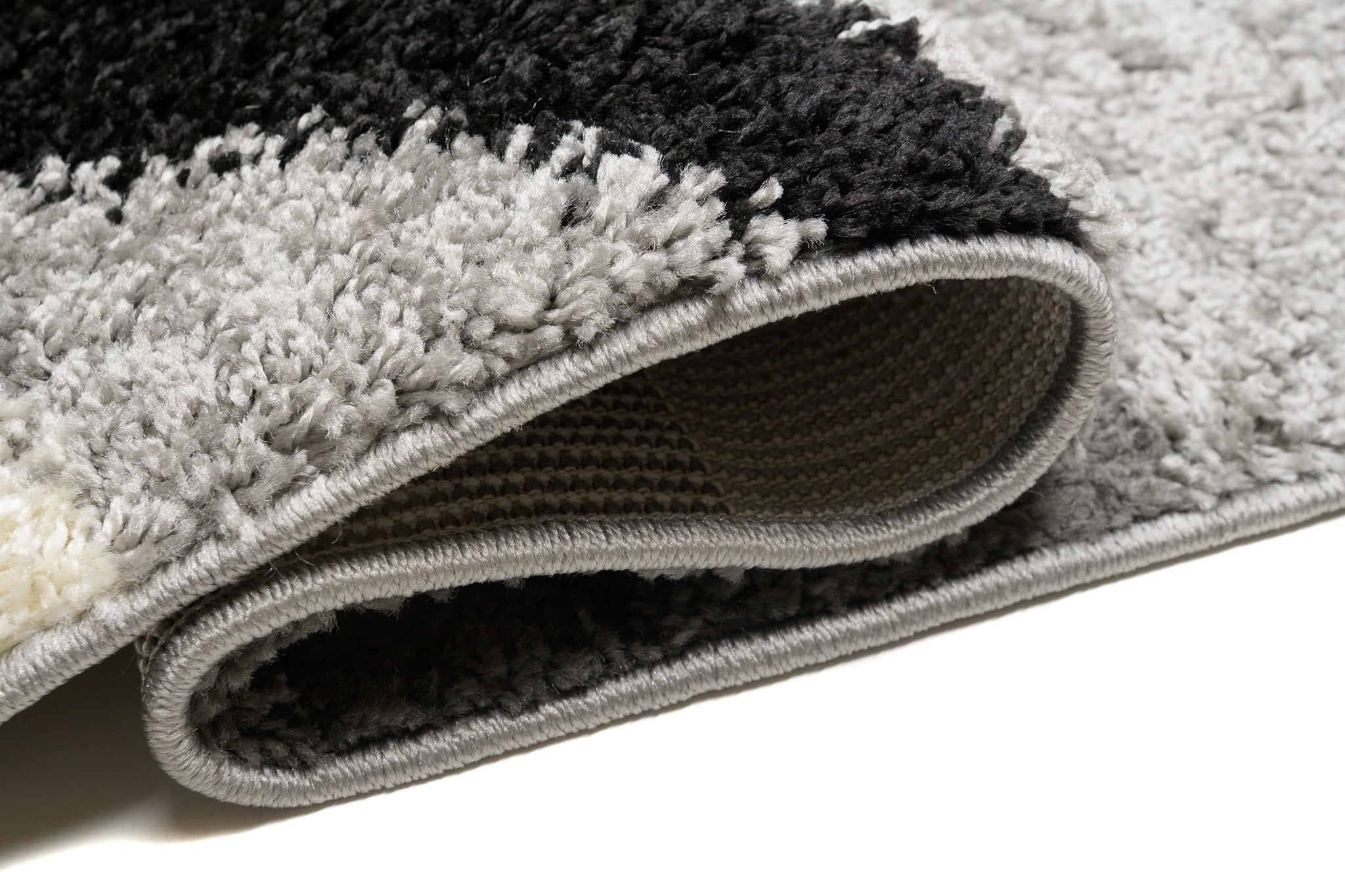 TAPISO Delhi Tapis de Salon Chambre Gris Blanc Noir Demi-Cercles Moelleux Shaggy Super Doux Poils Longs Epais 60 x 100 cm - 3