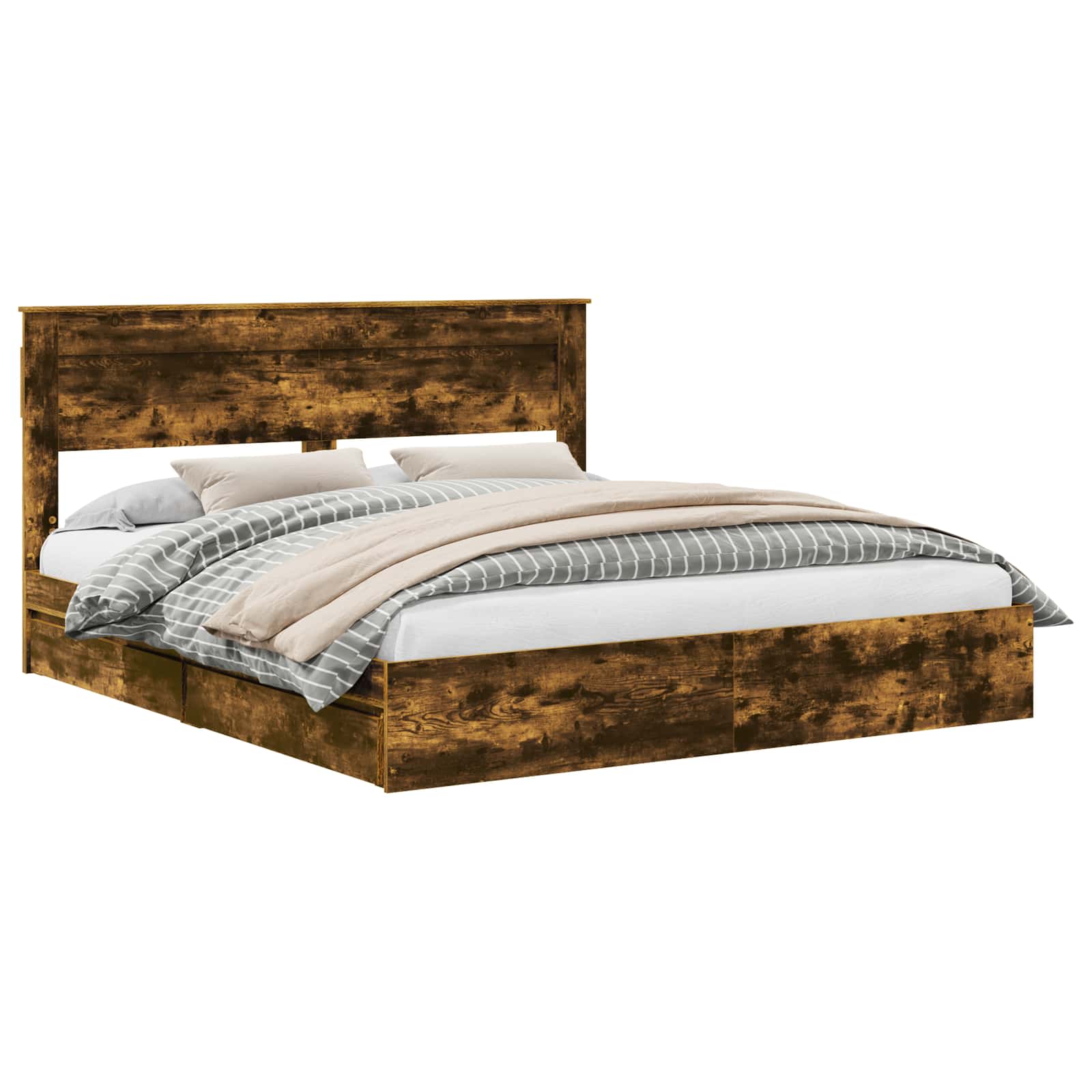 Lit avec rangement, panneau de bois, chêne fumé, pour la chambre, 180 × 200 cm - 2