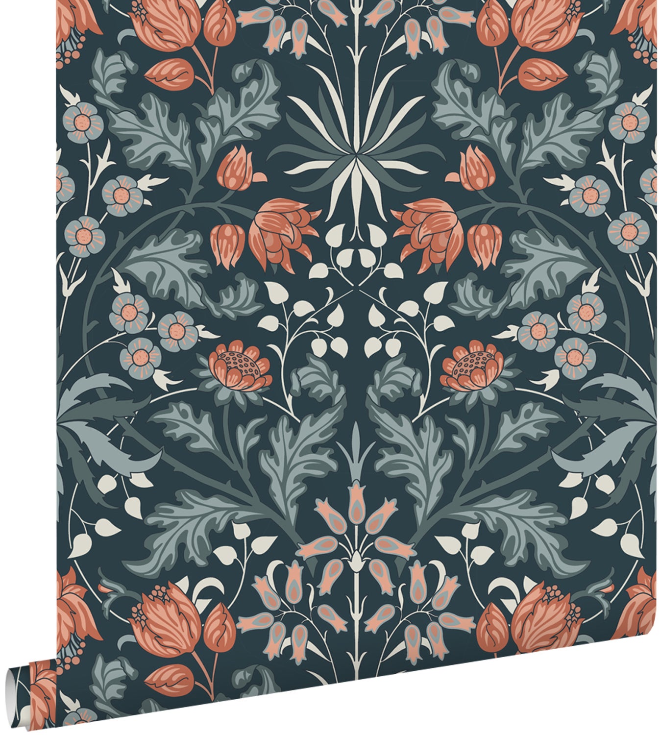 Tapeta vintage kwiaty w stylu secesyjnym ciemnoniebieskimIterakota - 50 x 900 cm - ESTAHOME