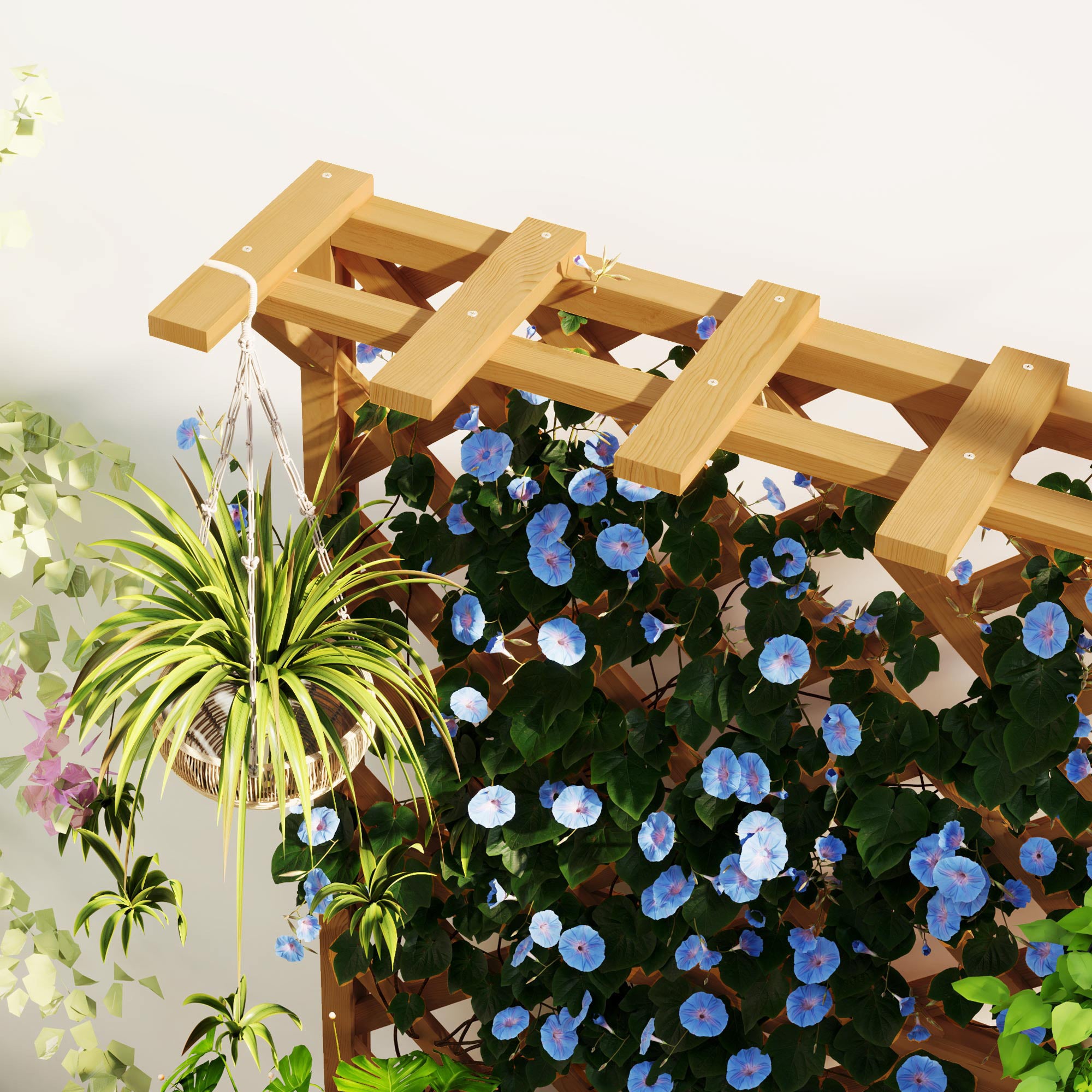 Jardinière avec treillis - Outsunny - trous de drainage et doublure - bois massif - 64 x 33 x 122 cm - bois naturel - 9