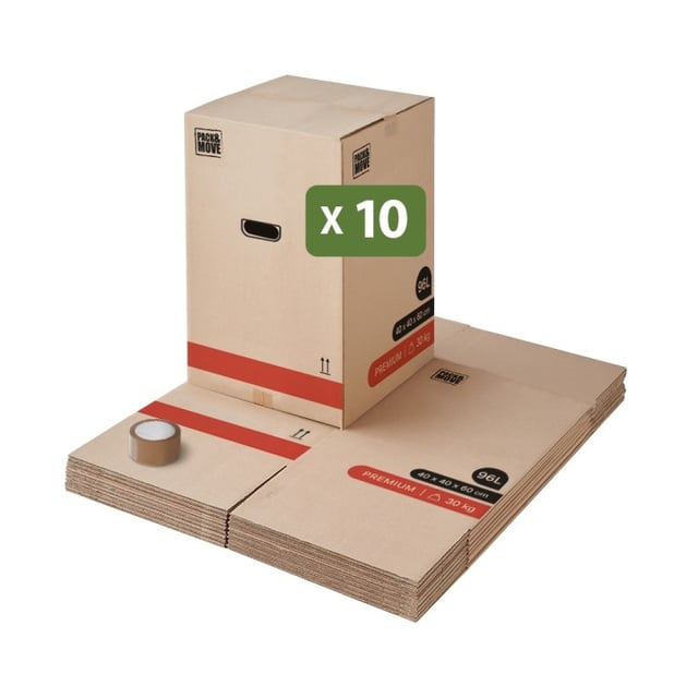 Pack and Move - Set di 10 scatole per traslochi premium - 40 x 40 x 60 cm - resistenti 30 kg - Riutilizzabili - Doppio spessore - 1 adesivo gratuito
