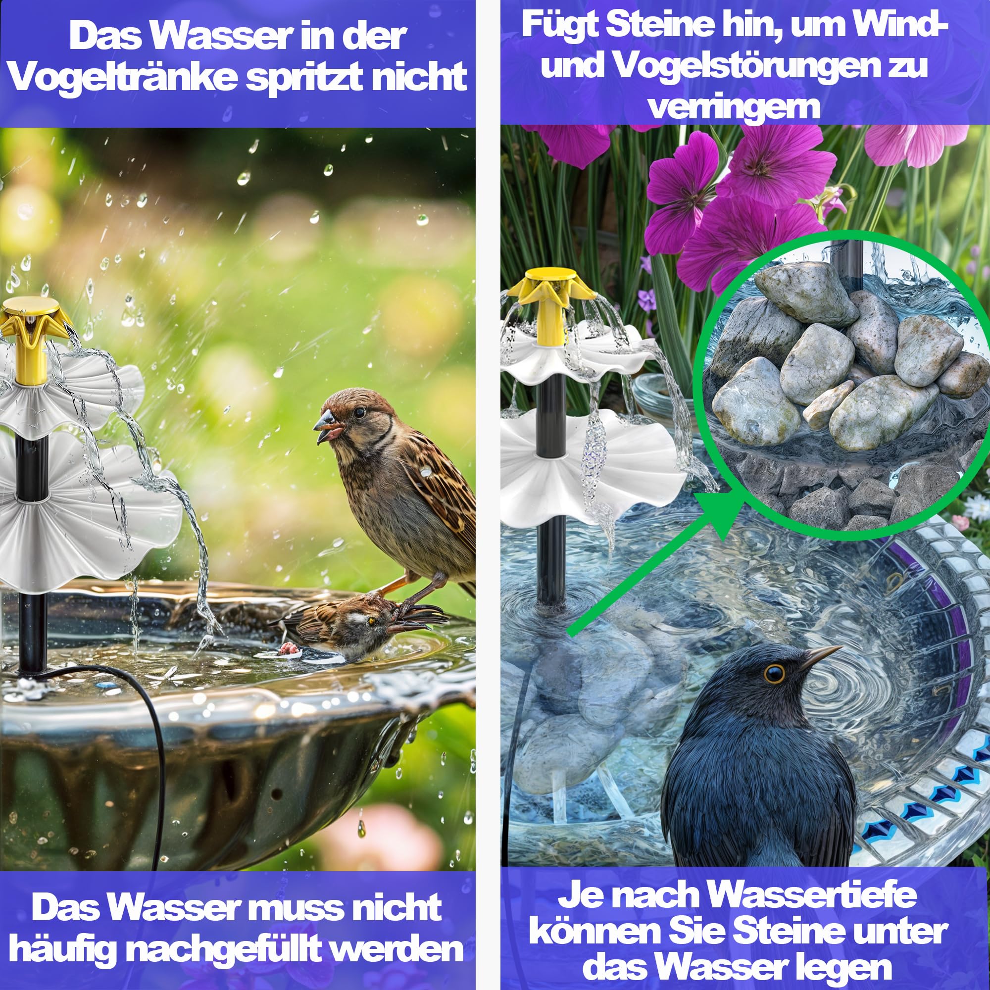 Fontaine solaire, pompe solaire pour bassin, pompe à eau solaire, fontaine flottante, pompe pour jardin, jeux d'eau, bain d'oiseaux - 6