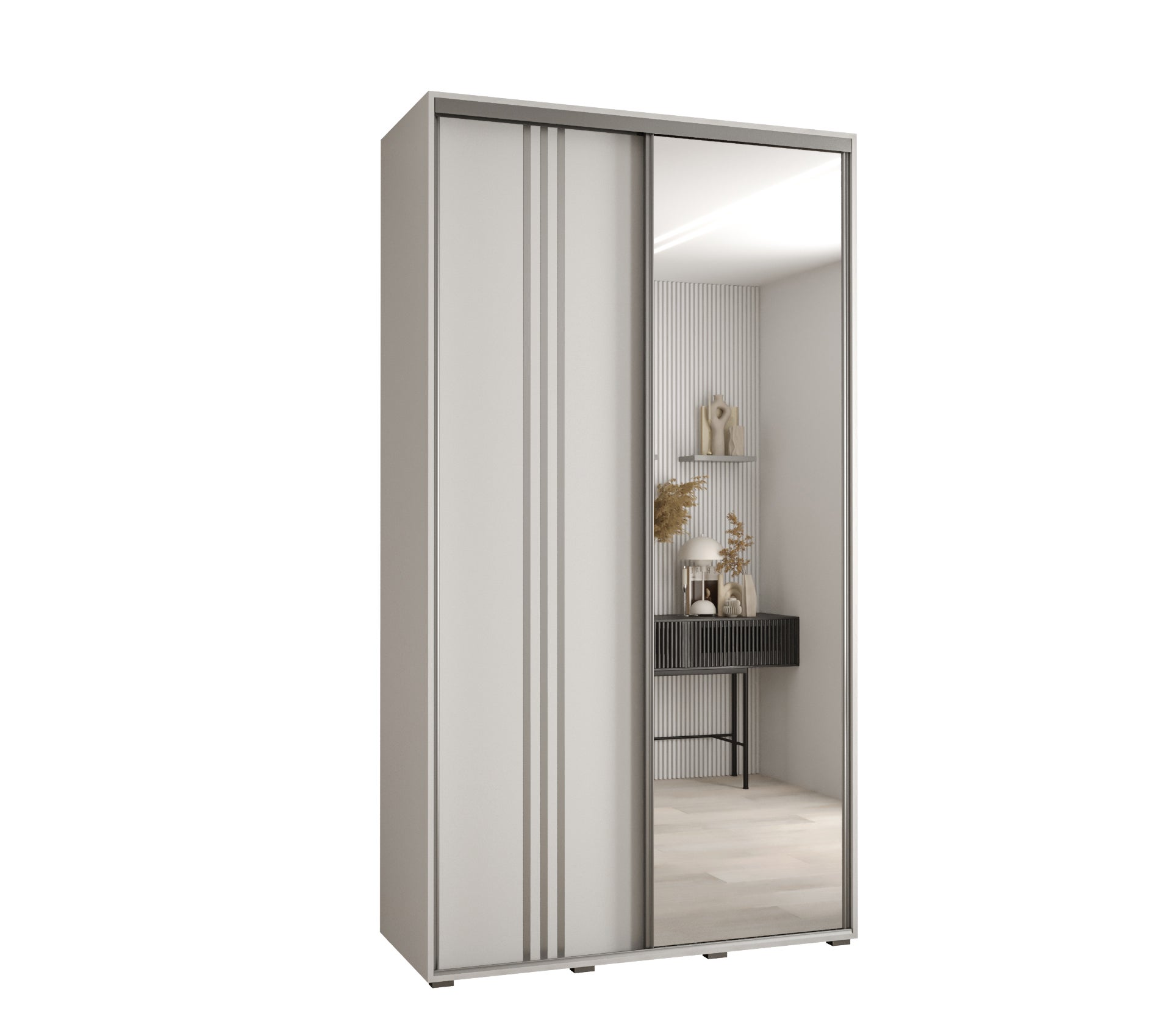 Szafa przesuwna z lustrem wysoka Davos 7 140 x 60 x 235,2 cm biały + biały + u. srebrny - Abiks Meble