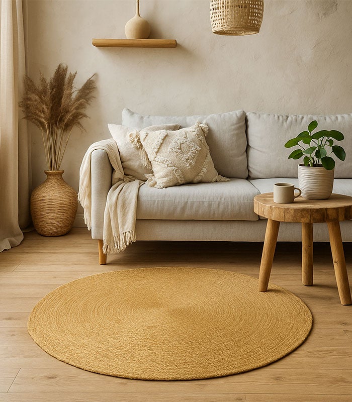 Hamid - Alfombra para interior y exterior Nansa Ocre Redondo 120x120 - 3