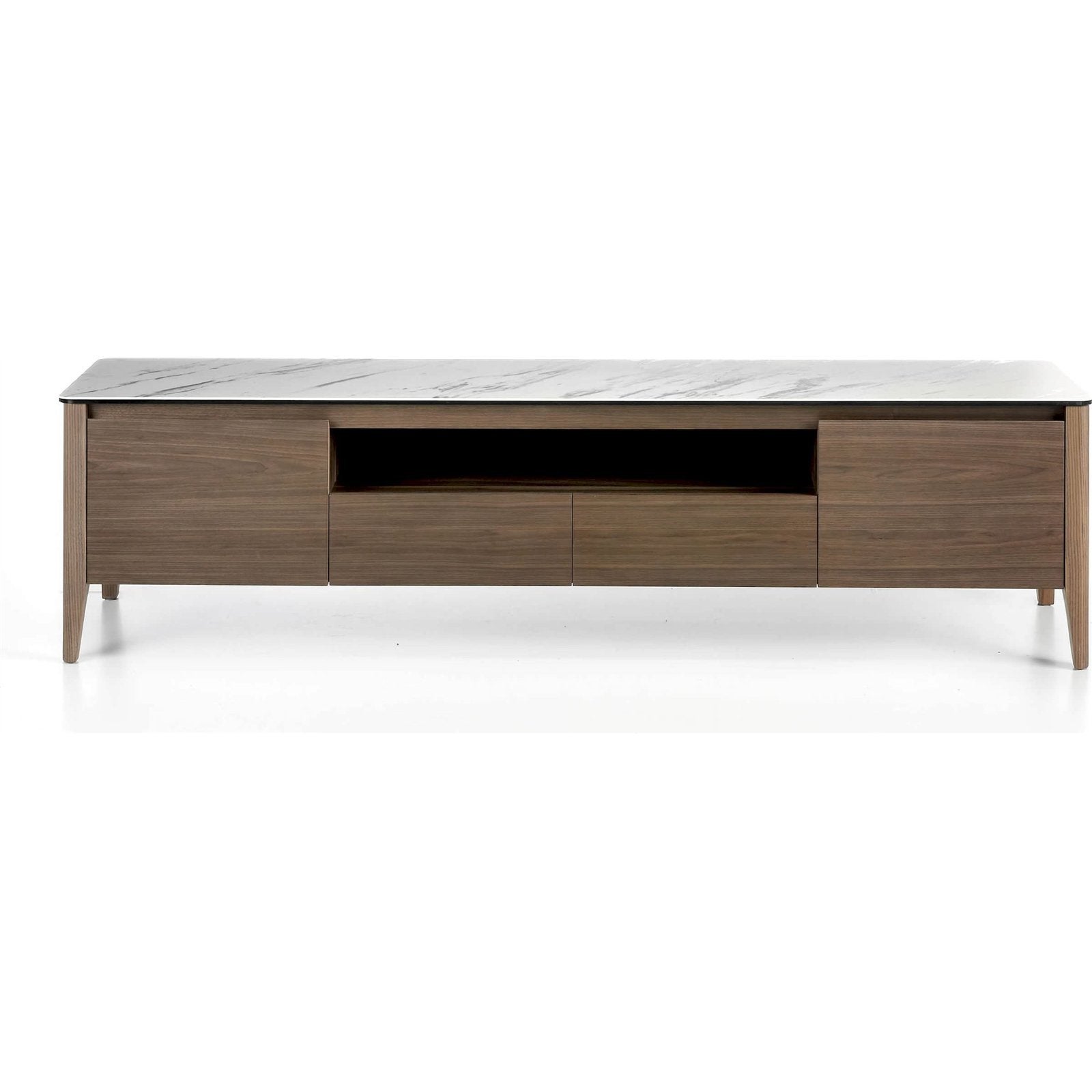 Meuble TV bois revêtement marbre céramique fermeture souple 200 x 45 x 51 cm Noyer, blanc, gris - 3