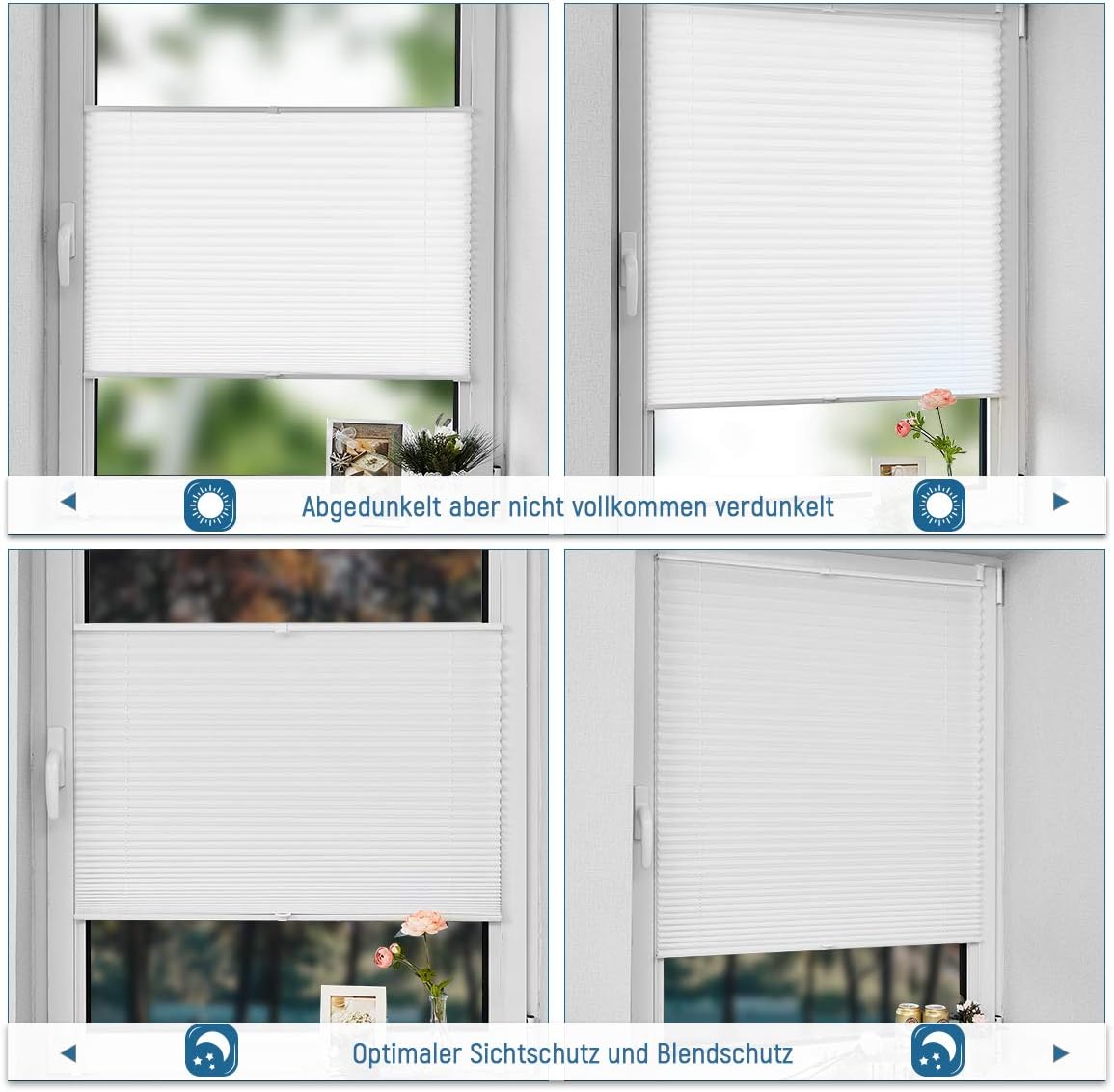 Persianas plissadas 40L x 100L cm sem necessidade de furação, fáceis de instalar com clipes para janela ou porta, decoração moderna para quarto - 3