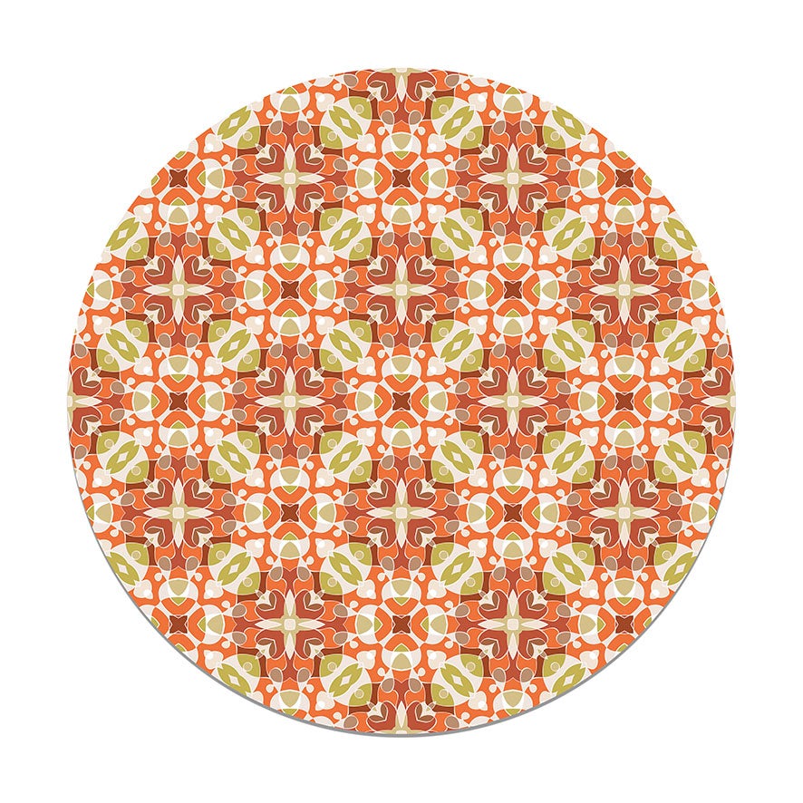 Panorama alfombra vinílica redonda estilo hidráulico oriental naranja 100x100 cm - alfombra cocina vinilo - alfombra salón antideslizante