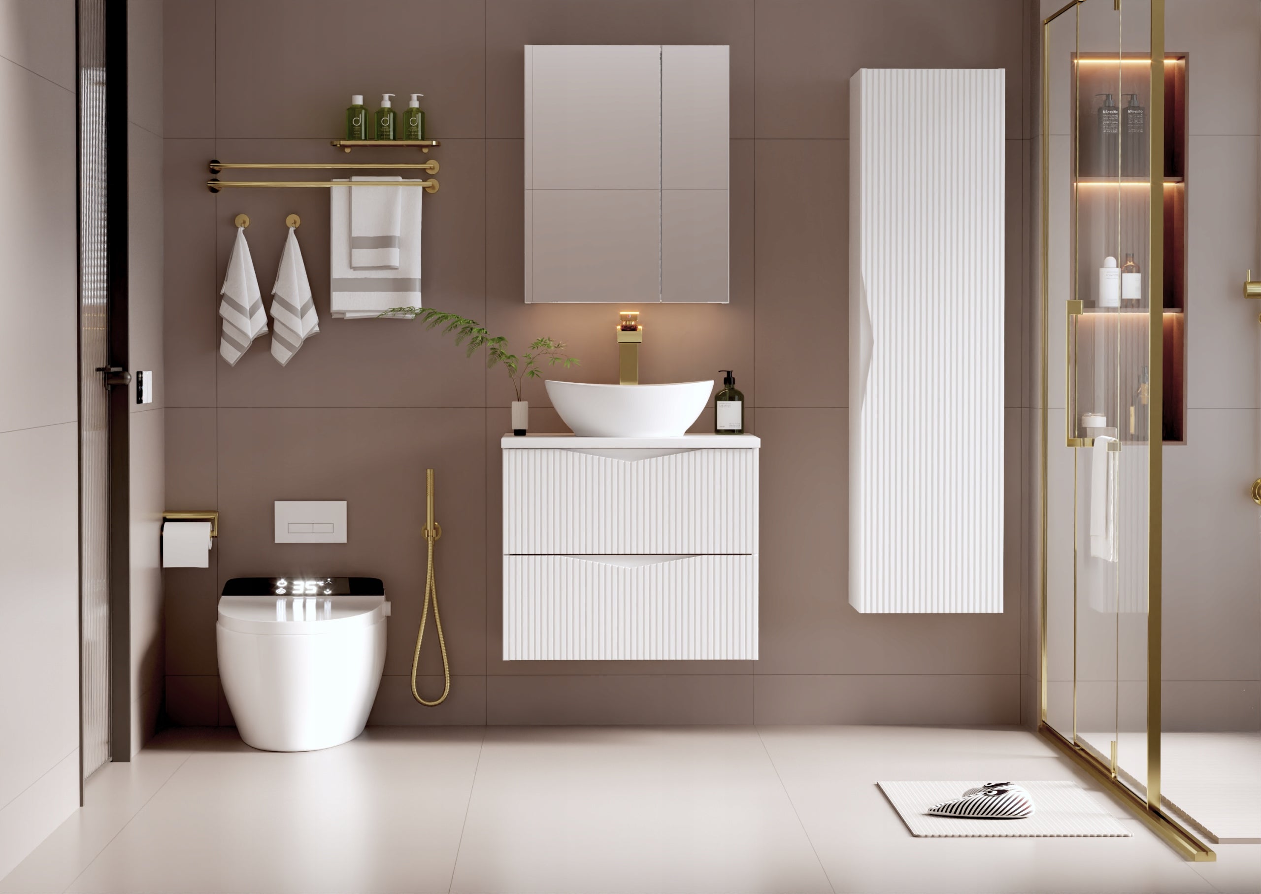 Szafka łazienkowa CLEO 60 cm biała z blatem wisząca 2 szuflady ryflowane fronty MDF - 8