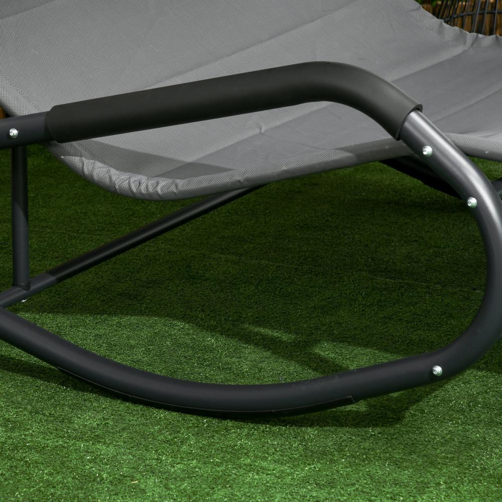 Bain de soleil double en acier gris foncé avec balancelle, pare-soleil, coussin, roulettes, 220 kg, 2 personnes, 200x139x140 cm - 7