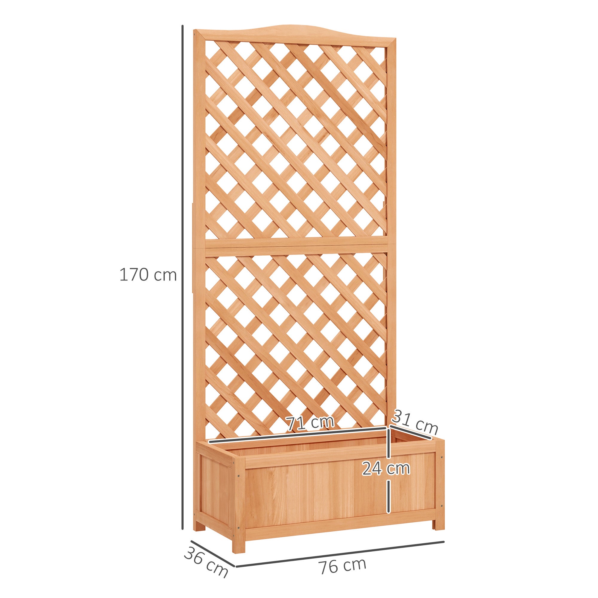 Outsunny Fioriera con Traliccio per Rampicanti e Fondo Ampio, in Legno di Abete, 76x36x170 cm, Marrone - 3