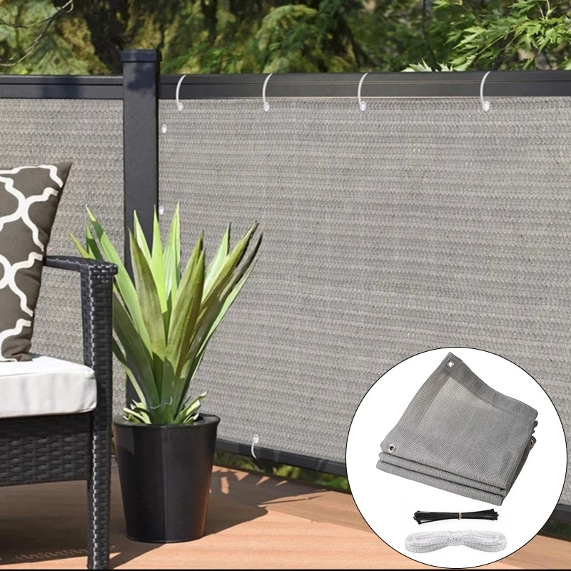 Schermo Per Privacy Balcone Opaco – 440x71 Cm – Telo In Poliestere Con Occhielli E 12 Cavi – Beige/Grigio Chiaro