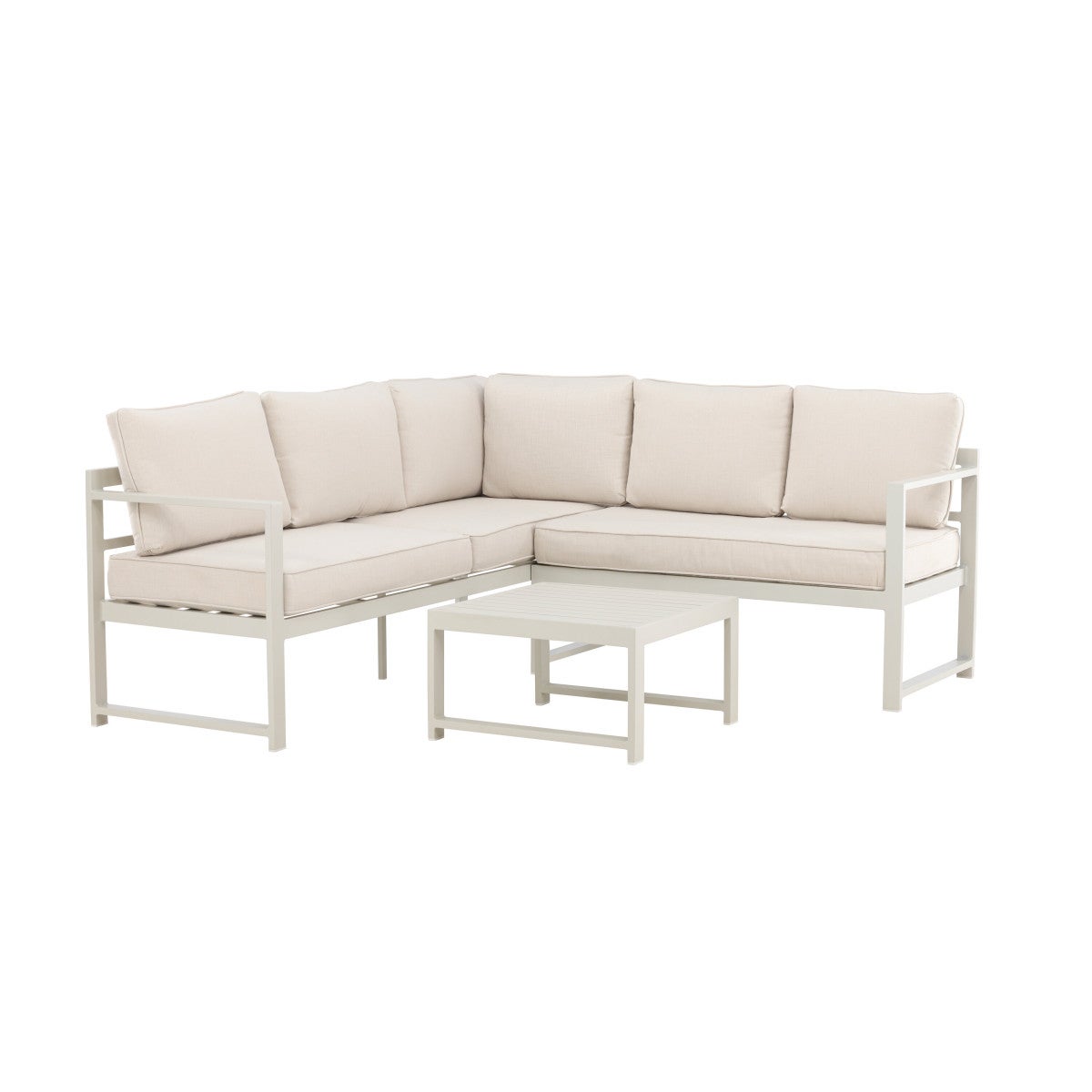 Salvador 1 sofa narożna, 1 stolik kawowy beżowy.
