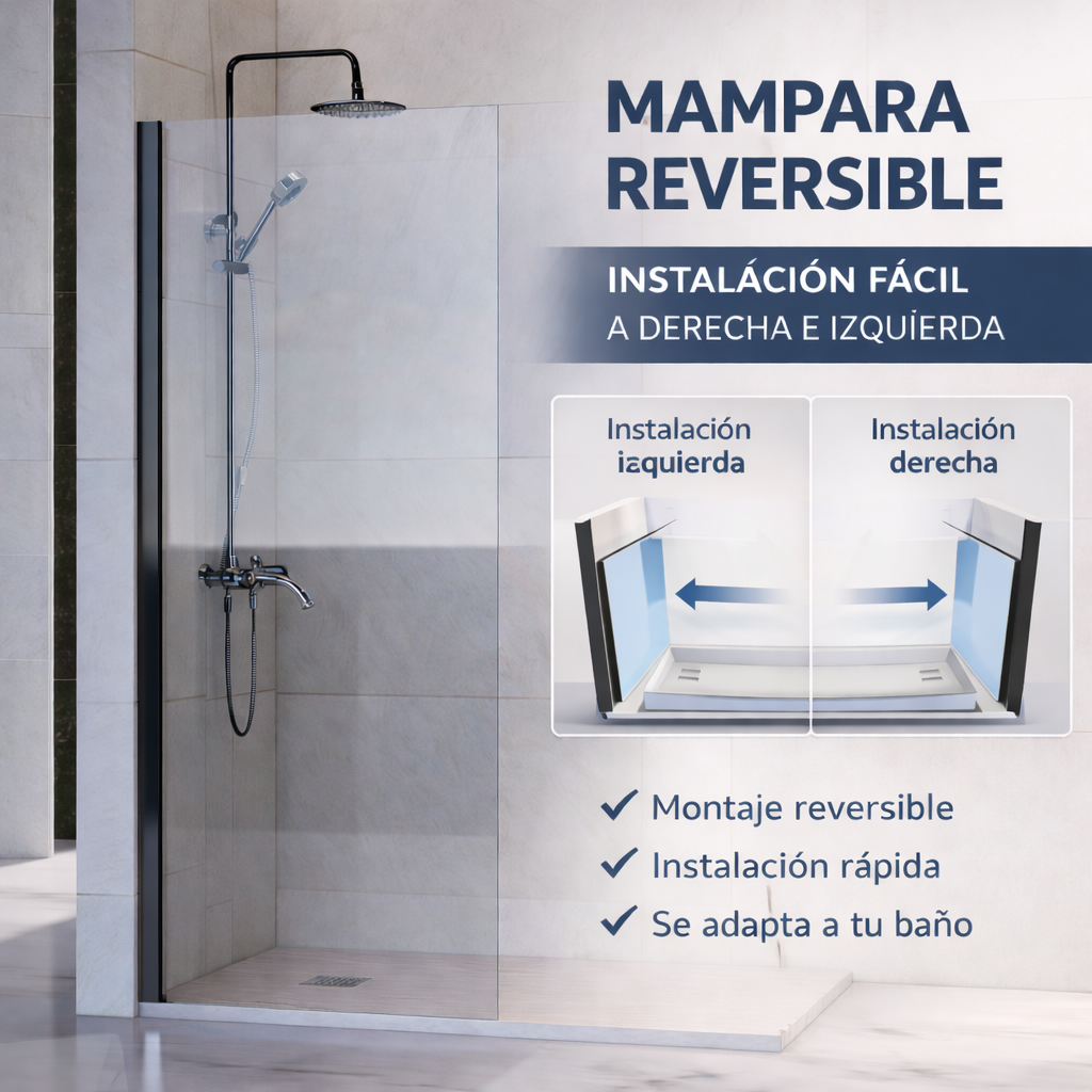 Mampara de Ducha Fija 110x200 cm Negro Mate con Cristal Templado 8 mm y Tratamiento Antical para Baños Modernos - 8