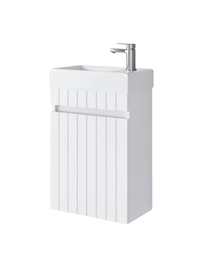 Zestaw szafka łazienkowa z umywalką ceramiczną Uptrend Miseno 40 cm, drzwi, wisząca, biały mat 1 kpl.