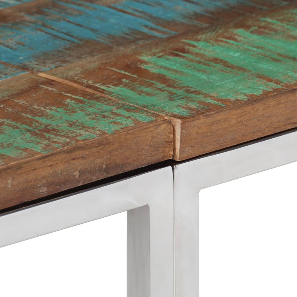 Table console argenté acier inoxydable/bois massif récupération - 5