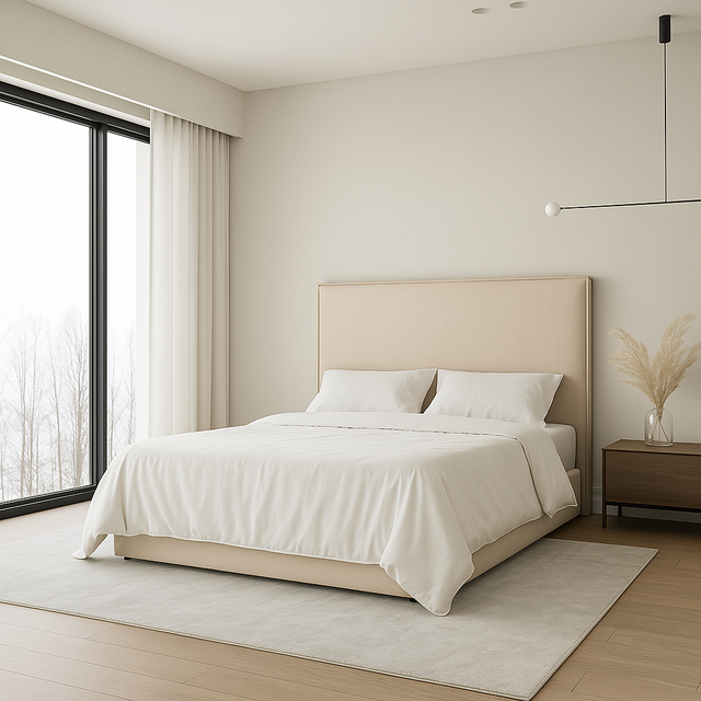 Cabecero Mox de madera tapizado Beige Tela Antimanchas . Para cama de 200 cm - 210x125 cm