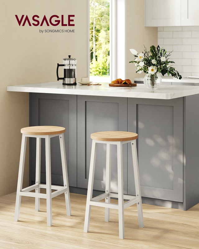 Conjunto de taburetes de bar, juego de 2, altura 65 cm, estructura de acero resistente, fácil montaje, estilo industrial, beige roble - 2