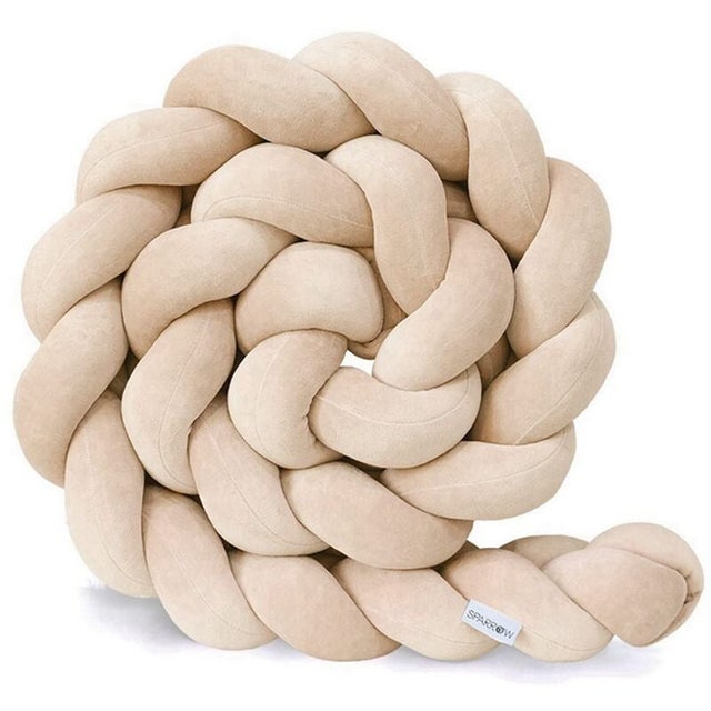 Beige, protector de cuna de una pieza de 2 m, almohada de algodón para recién nacidos, cuna de viaje ideal, almohada de terciopelo para bebé.