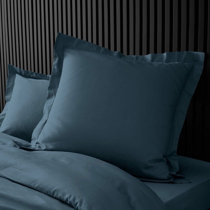 Taie d’oreiller 63 x 63 cm en percale Bleu – Volant plat & point bourdon - 5
