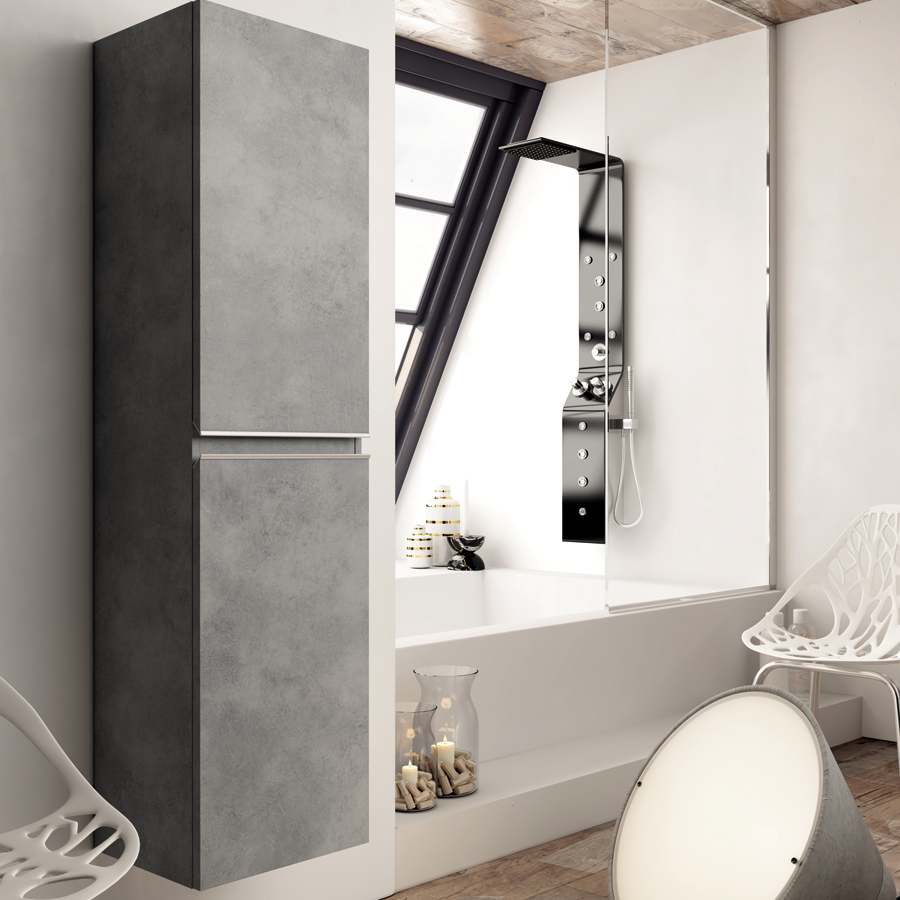 Ensemble meuble de salle de bain 80cm simple vasque + colonne de rangement PALMA - ciment (gris) - 4