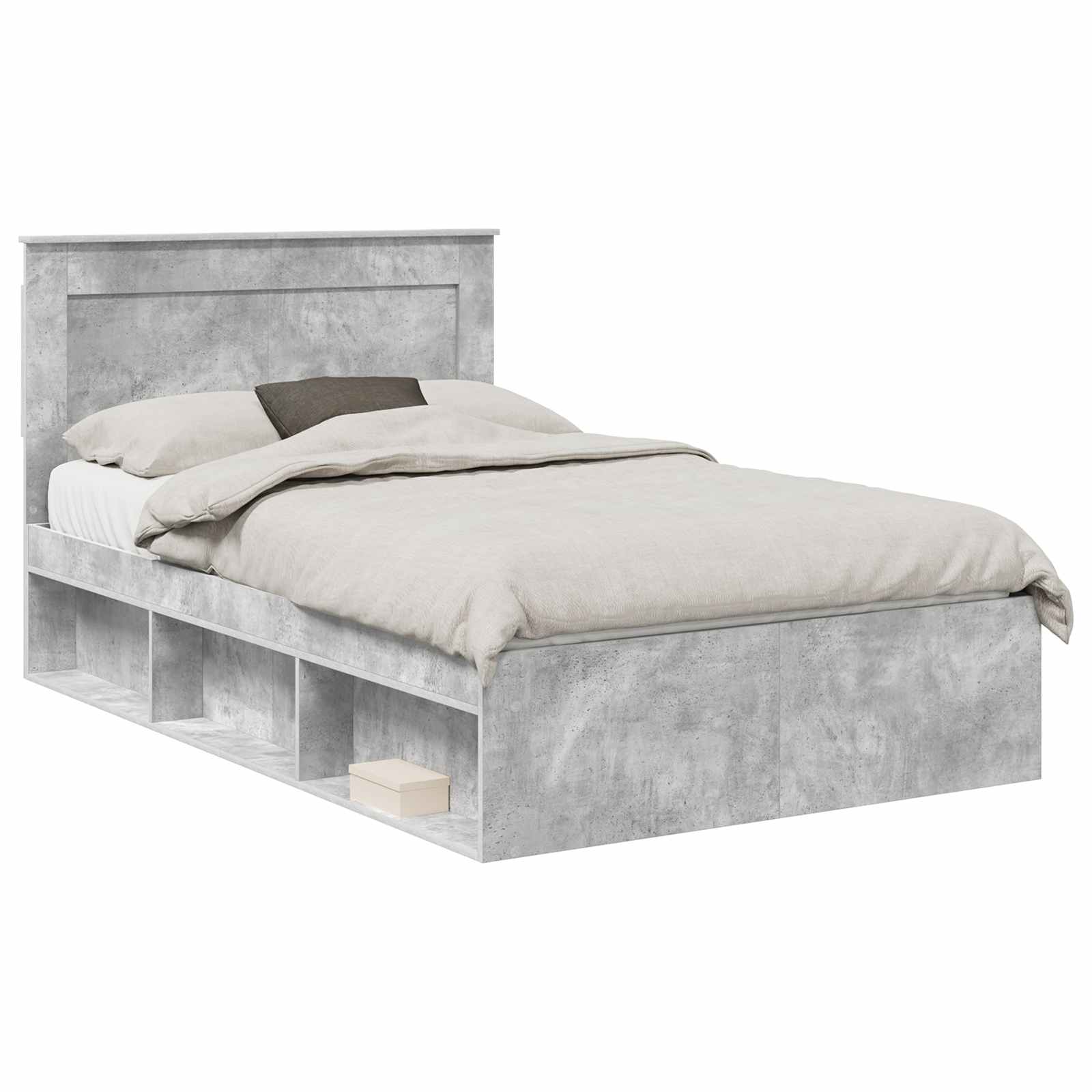 Cadre de lit avec tiroir Gris Béton 135 x 190 cm Pin massif - 2