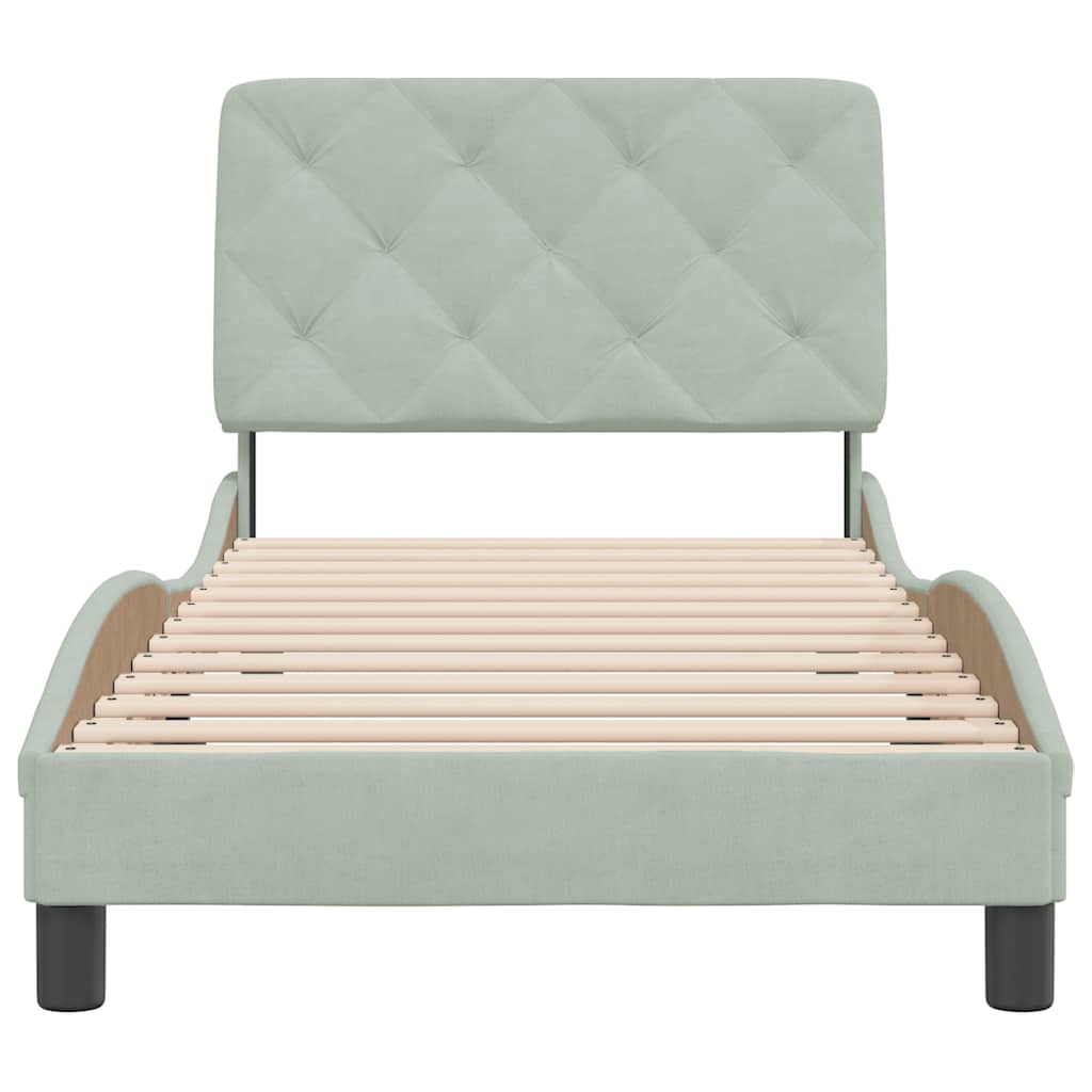 Cadre de lit sans matelas gris clair 90 x 190 cm velours - 5