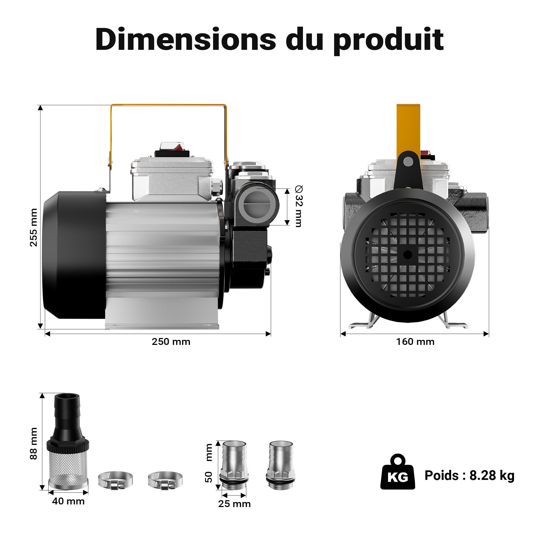 Pompe à Fuel Gasoil bio Autoaspirante – 230 V / 550 W / 20-60 l/min – Hauteur d'aspiration max. 20 m – avec Soupape by-pass, Enroulement… Wiltec - 3