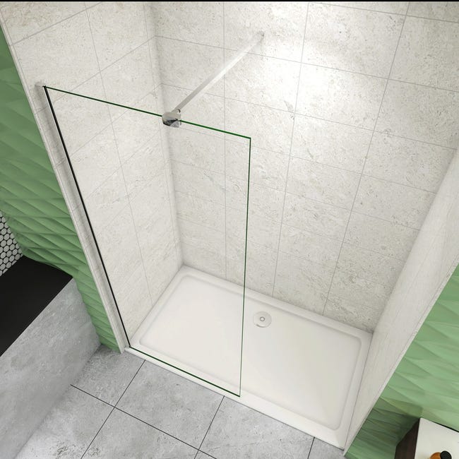 Parete Doccia Fissa In Vetro Temperato 8mm Trasparente - 90x200 Cm Con Barra Stabilizzatrice - Foto 5