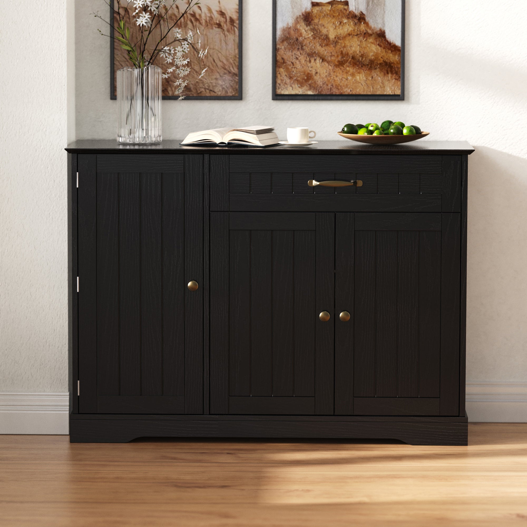 Nowoczesna komoda z 3 drzwiami i 1 szufladą - 107 x 40 x 83,4 cm - do jadalni, salonu - MDF - czarna