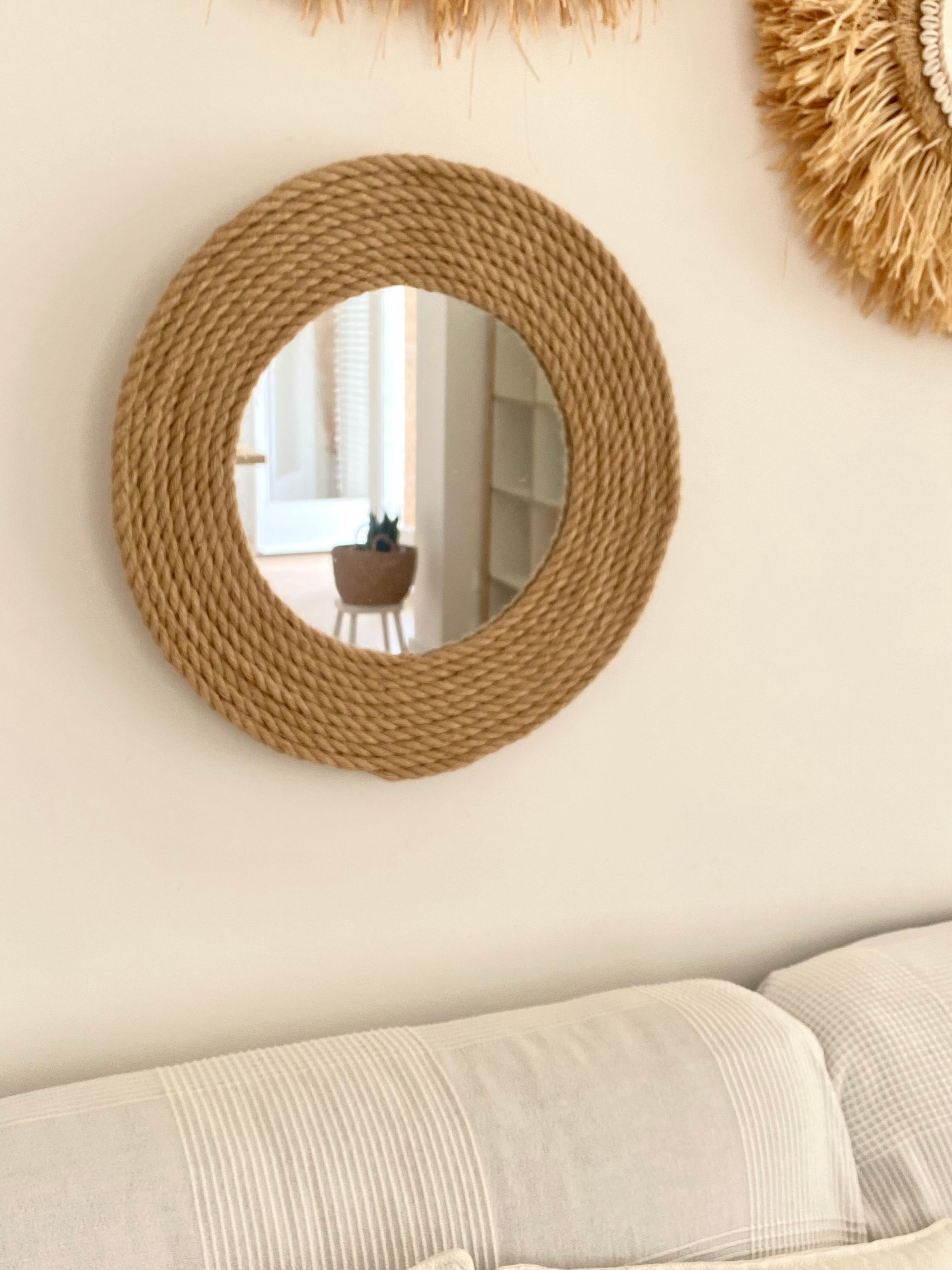 Miroir décoratif rond en corde de jute naturelle et fibres naturelles - MIRROR JUTE CORD 35cm - 3