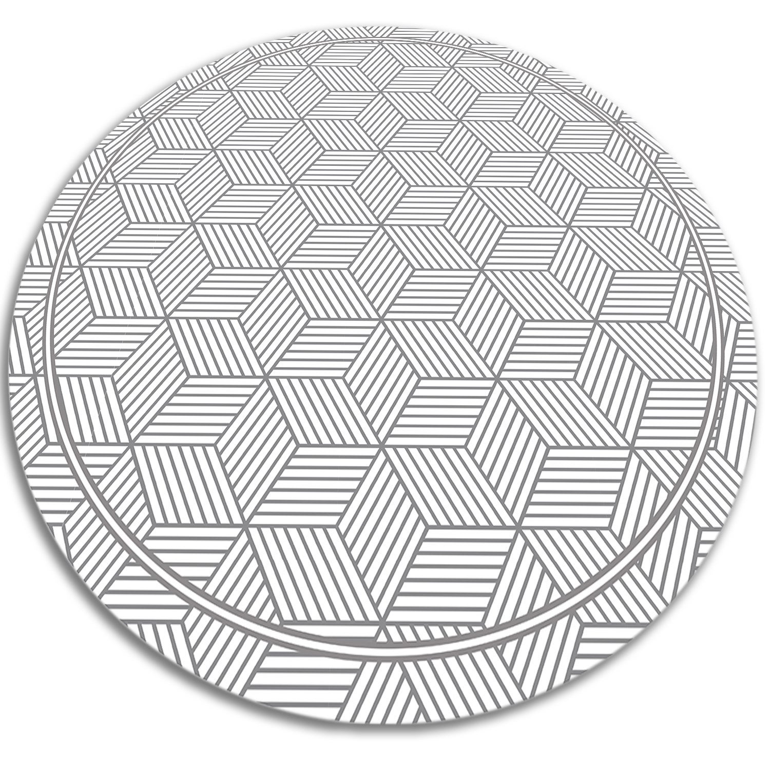 Dywan winylowy okrągły, geometryczna kostka ciekawy nowoczesny graficzny motyw 140x140 cm – Tulup
