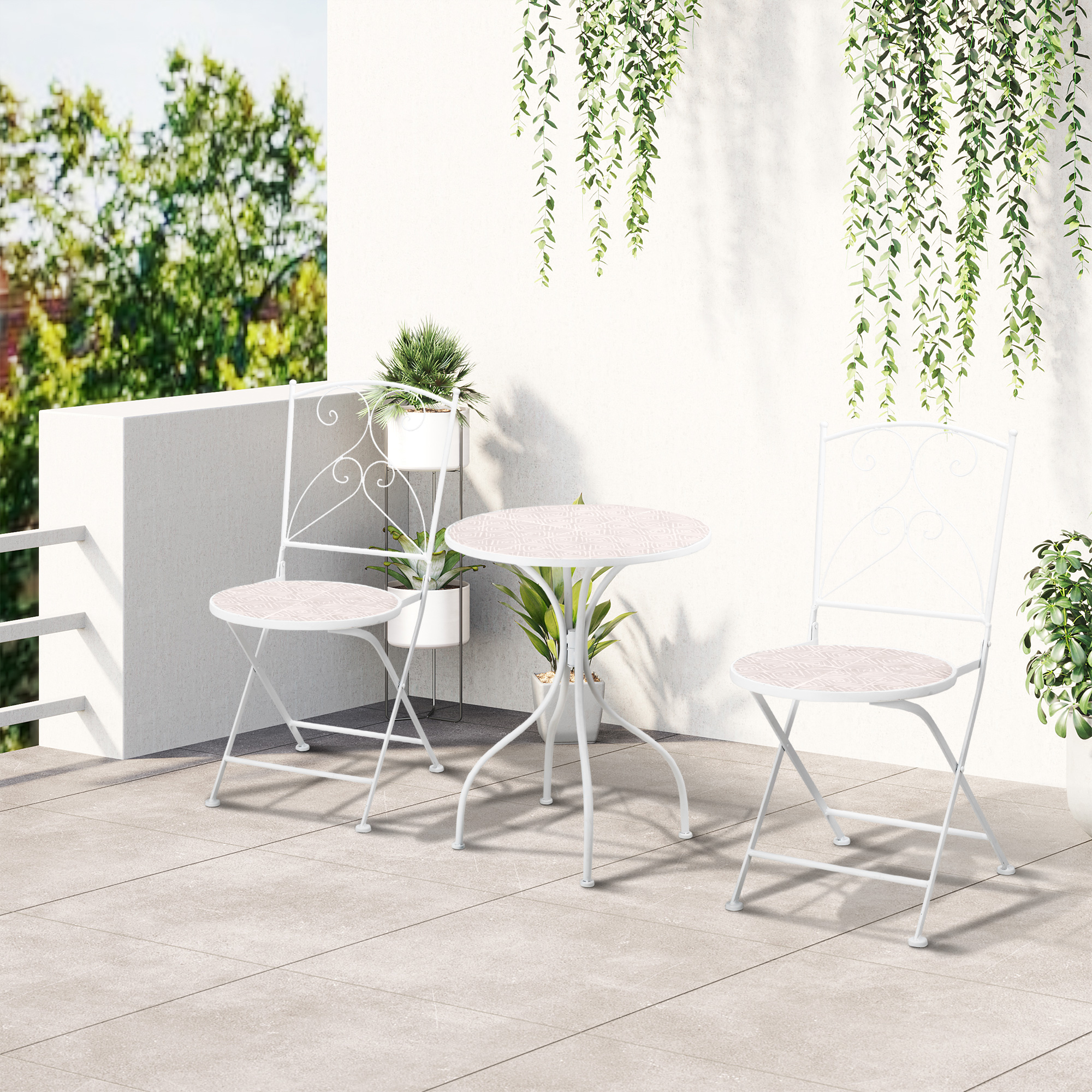 Set Giardino Outsunny 3 Pezzi - 2 Sedie E Tavolo Con Mosaico, Pieghevoli, Grigio Scuro - Foto 5