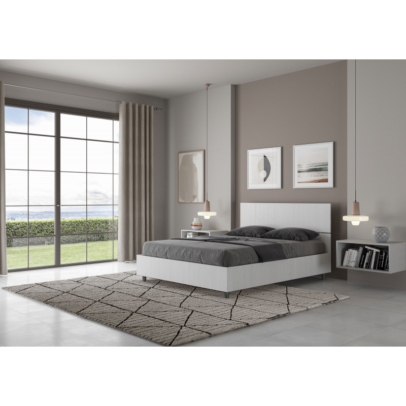 Lit en bois avec tête de lit inclinée Renoma-Couleur Blanc-140x200 - 2