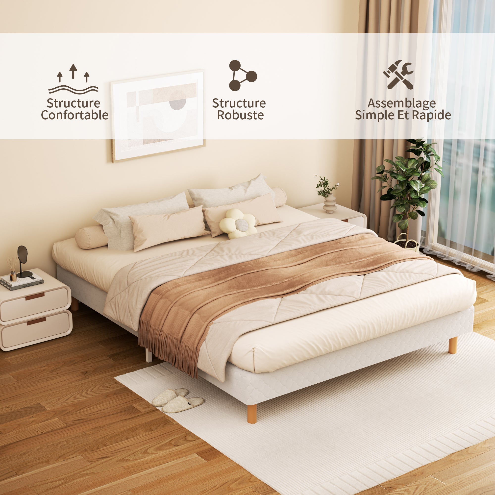 TEENO Sommier à lattes 140 x 190 cm, 9 pieds, 2 x 14 lattes, gris - 4