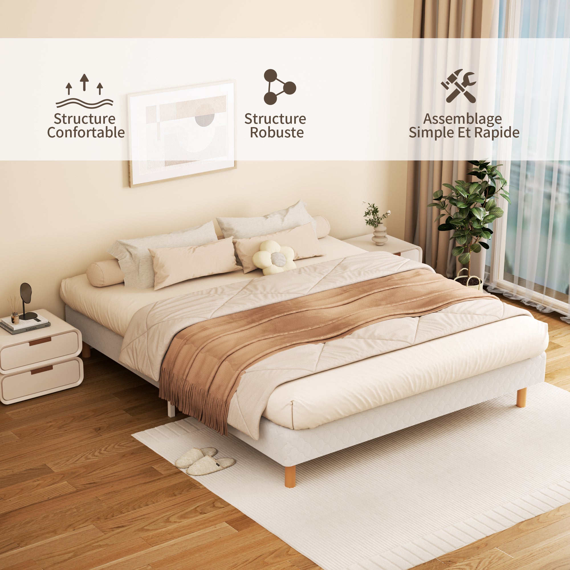 DEWINNER Sommier à lattes 140 x 190 cm, 9 pieds, 2 x 14 lattes, Blanc - 4