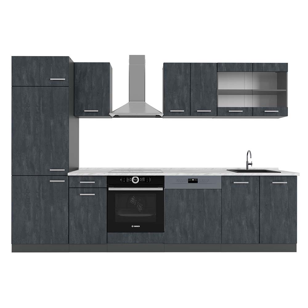 Vicco Aneks kuchenny R-Line, Czarny beton/antracyt, 300 cm BP Marmur