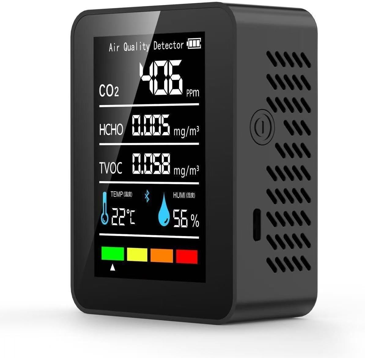 Monitor jakości powietrza 5 w 1: detektor CO2, CO, TVOC, HCHO, PM2.5, PM1.0, PM10, temperatury i wilgotności.