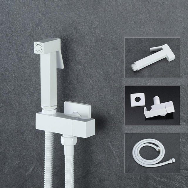 Ensemble de douchette à main pour bidet pour l'hygiène personnelle, ensemble blanc élégant tout en cuivre (flexible de douche de 1,5 m)