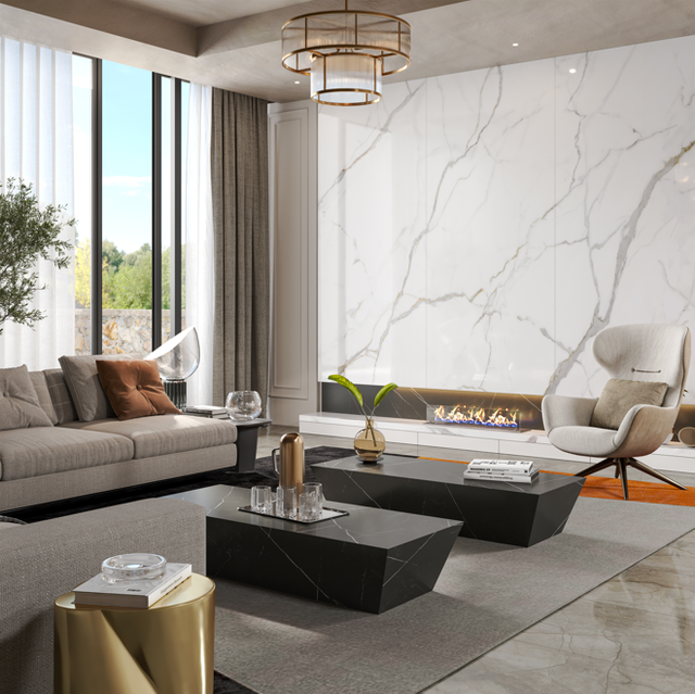 Carrelage XXL sol/mur effet marbre blanc CALACATTA UNIQUE Full Lappato int/ext l.120 x L.280 cm CERALUX