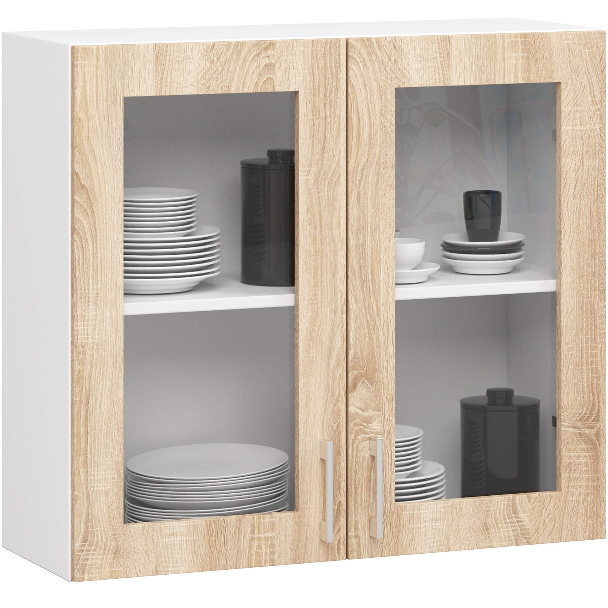 Szafka kuchenna wisząca witryna AKORD LIMA W80 D2 H720 Biała 80 cm 2 drzwi kolor Dąb Sonoma mat 2 półki 80x30,5x72 cm