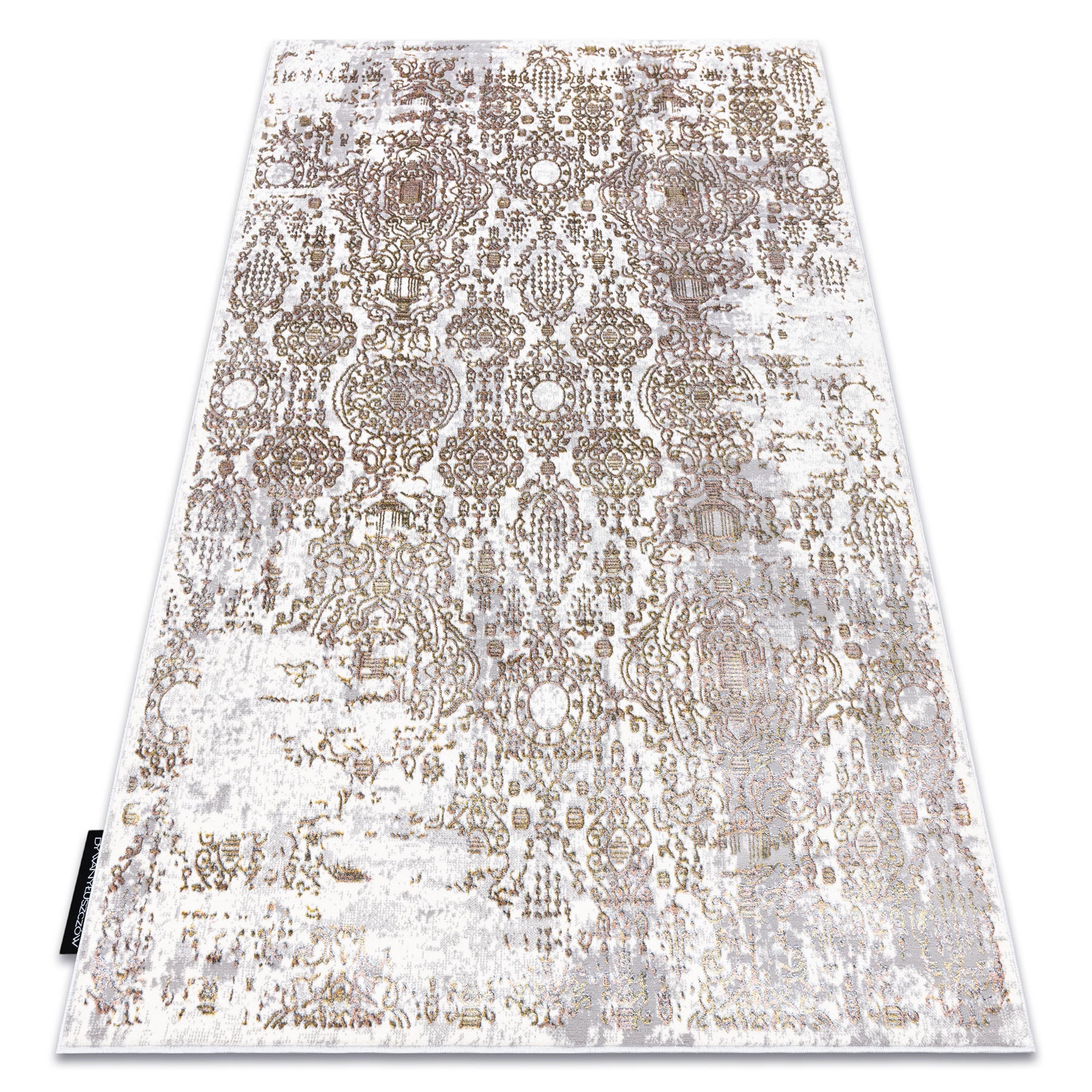 Dywan DE LUXE nowoczesny 2081 Ornament vintage przecierany - Strukturalny złoty / krem 140x190 cm