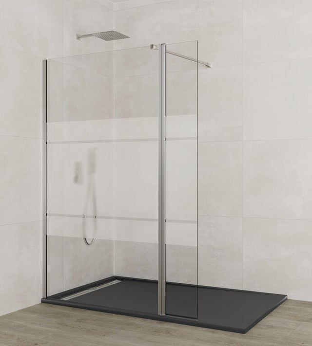 Parawan walk-in SCREEN panel stały + skrzydło uchylne 80 cm (76,5-78,0), skrzydło 40 cm, szkło Frost Plus, chrom połysk