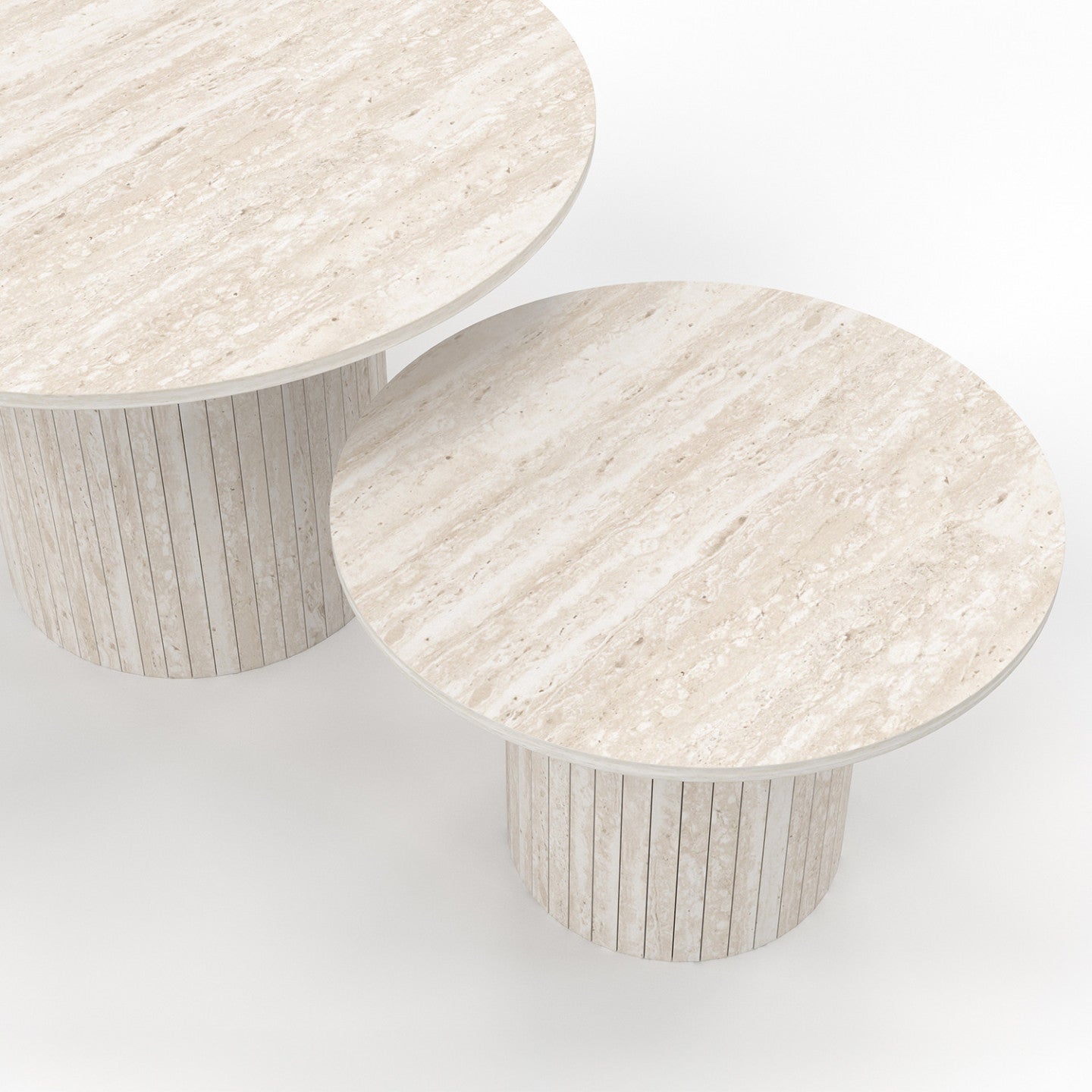Lot de 2 tables basses gigognes JULIETTE rondes 50/70 effet lattes travertin - 5