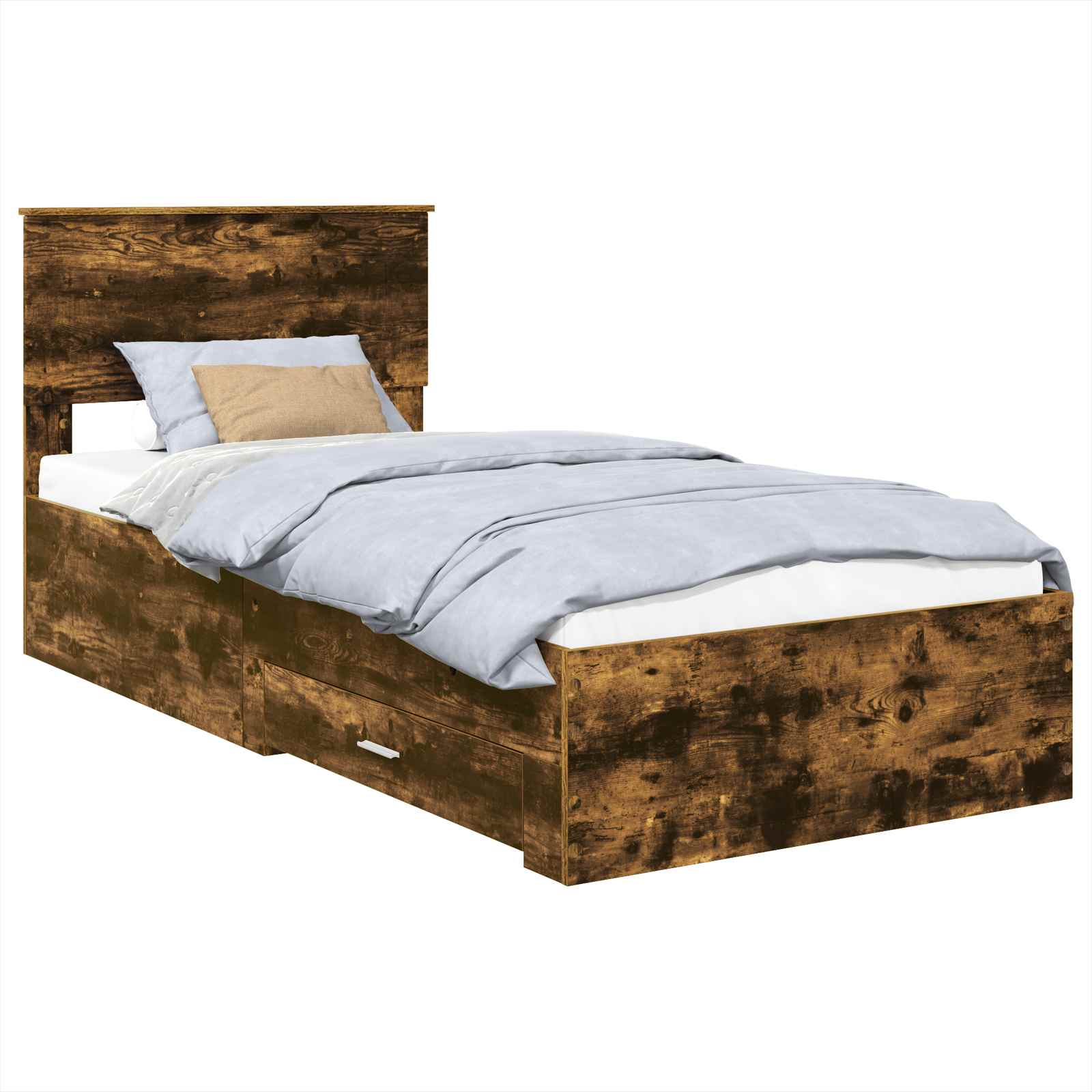 Cadre de lit chêne fumé et argent, panneau de bois, pour la chambre, 75 × 190 cm - 2