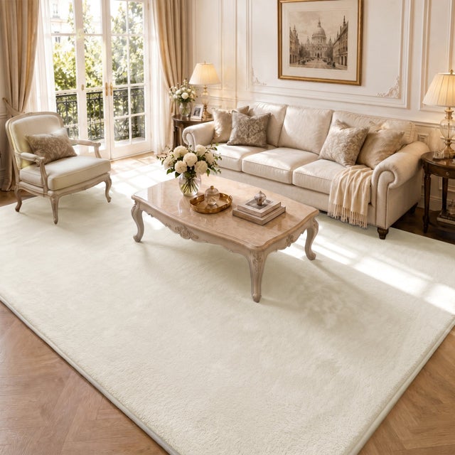 Tapis de salon poils ras doux antiderapant 240x340cm uni beige VOUNOT®